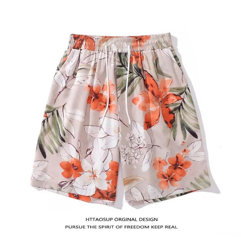 HTTAOSUP Original Design Floral Print Drawstring Shorts Black - 7