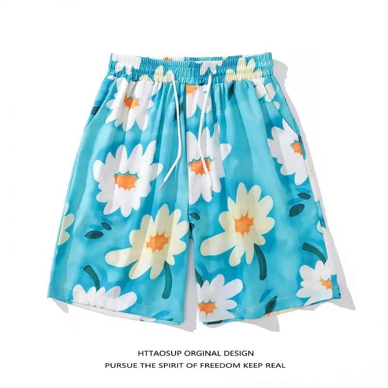 HTTAOSUP Original Design Floral Print Drawstring Shorts Black - 10