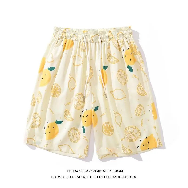 HTTAOSUP Original Design Floral Print Drawstring Shorts Black - 14