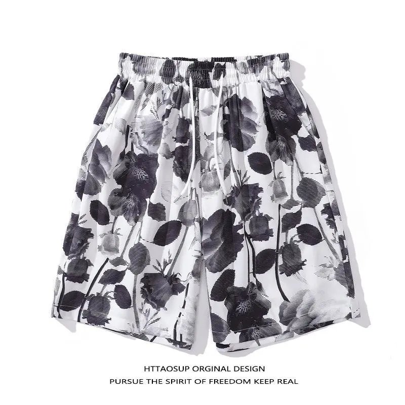 HTTAOSUP Original Design Floral Print Drawstring Shorts Black - 12