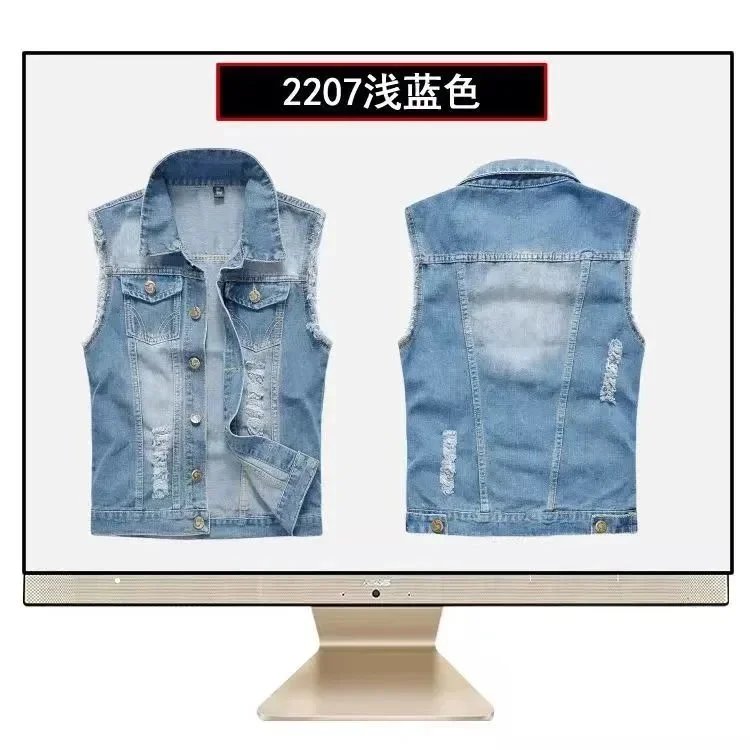Design 805 Light Color Camo Hooded Denim Vest - 7