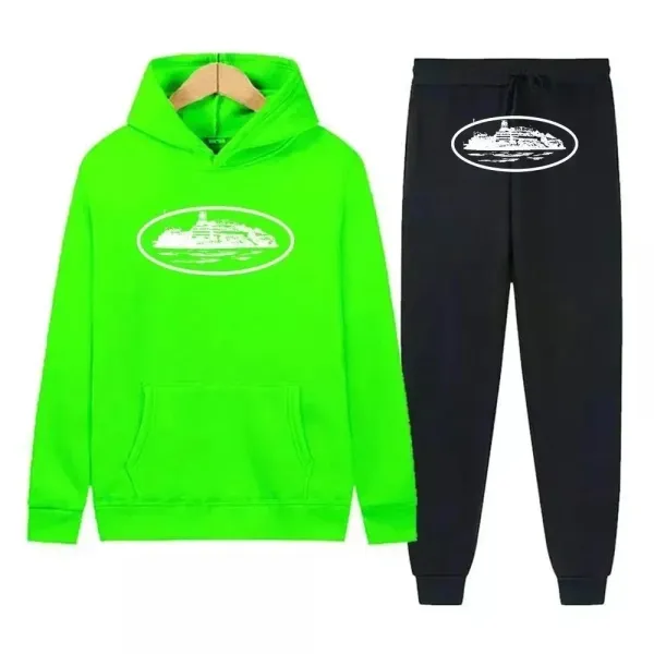 Design Cruise Ship Graphic Hoodie and Sweatpants Set Neon Green / Black - 1