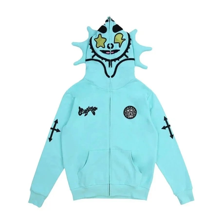 Hellstar Falling Star Zip-Up Hoodie Gray - 14