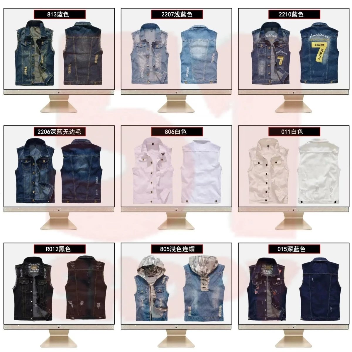 Design 805 Light Color Camo Hooded Denim Vest - 3