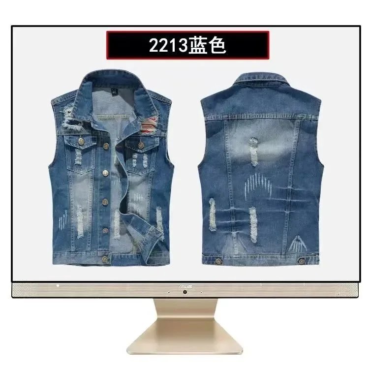 Design 805 Light Color Camo Hooded Denim Vest - 11