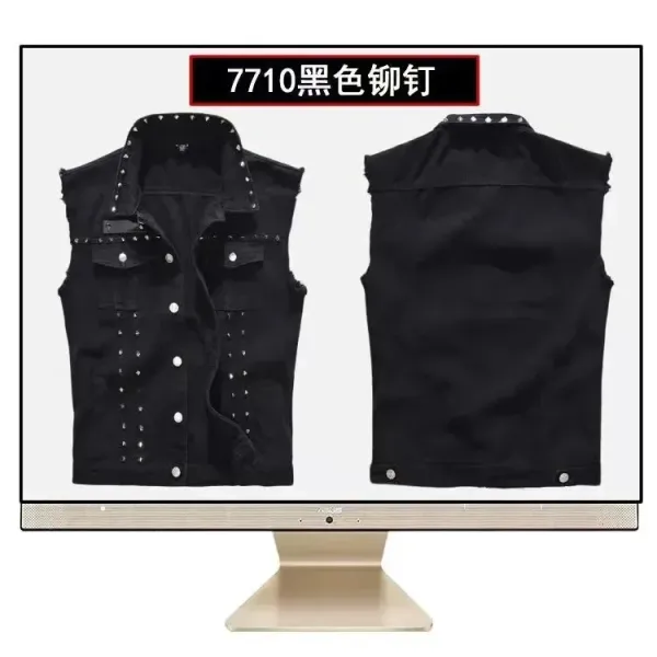 Design 7710 Black Rivet Denim Vest - 1