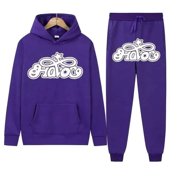 Design Hato Logo Purple Hoodie and Sweatpants Set - 1