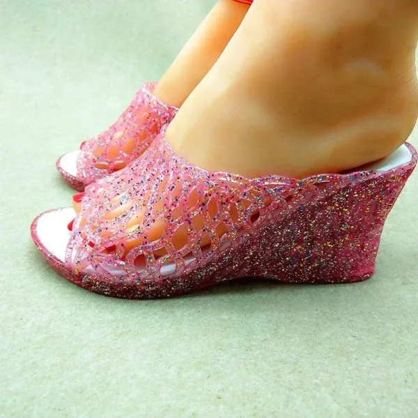 Design Jelly Wedge Sandals Pink Glitter - 1