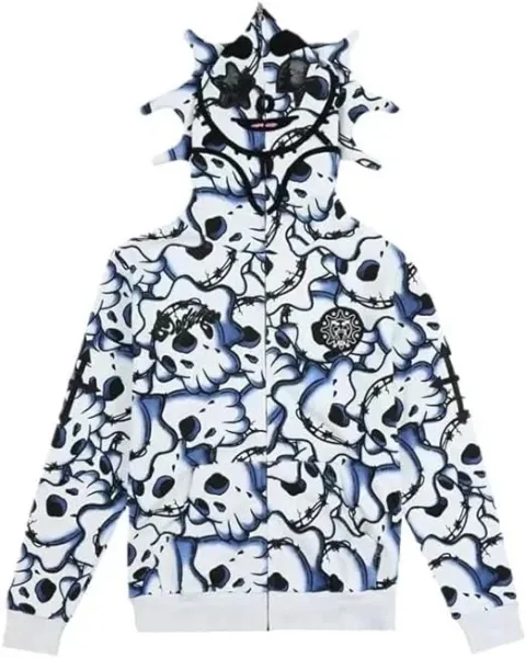 Philipp Plein Skull Print Hoodie White / Blue - 1