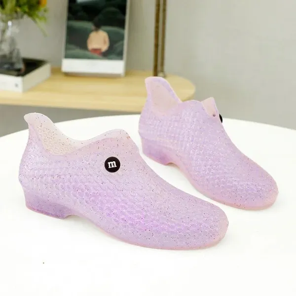 Design Jelly Slip-Ons Purple Glitter Rain Shoes Casual Shoes - 1