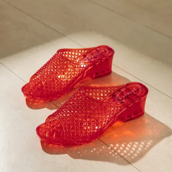 Design Jelly Fishscale Mule in Transparent Red Shoes Sandals - 1