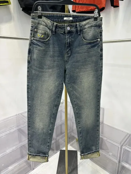 Fendi Monster Eye Embroidered Distressed Slim Jeans - 1