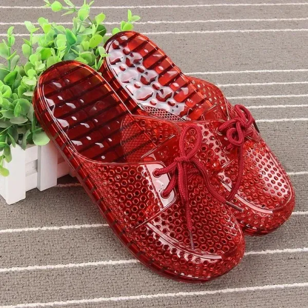 Design Transparent Red Jelly Slip-On Sandals with Lace-Up Detail Slippers - 1