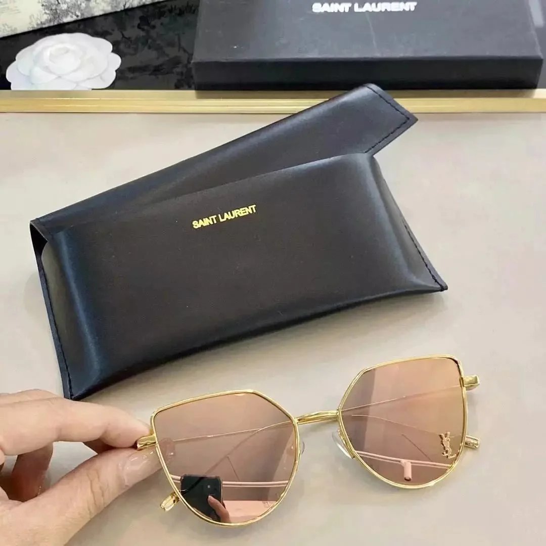 Saint Laurent Geometric Frame Rose Gold Mirror Sunglasses Eyewear - 1