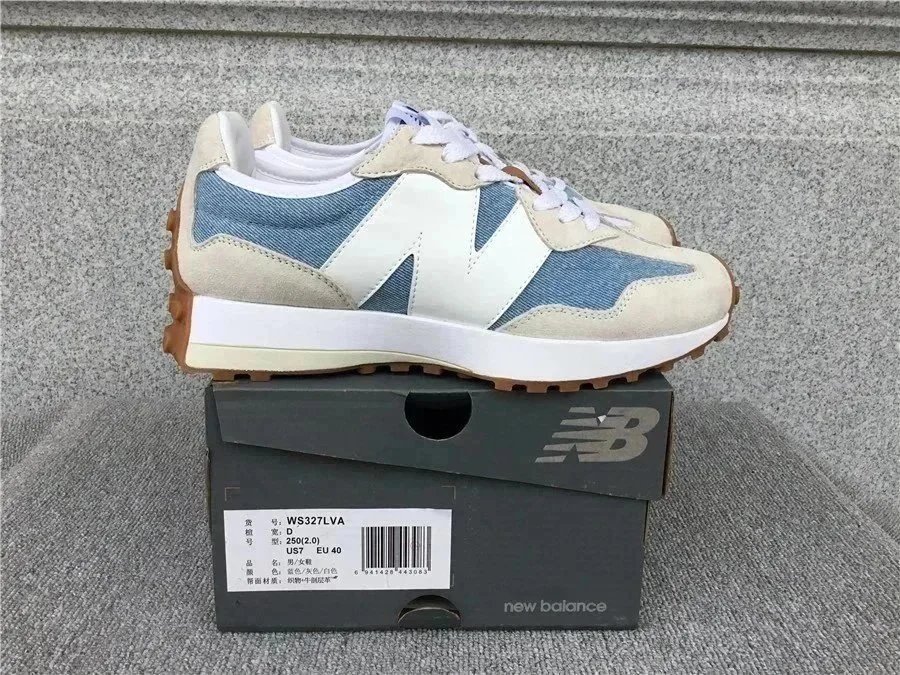 New Balance 327 Denim Beige Blue Sneakers Chunky Sneakers