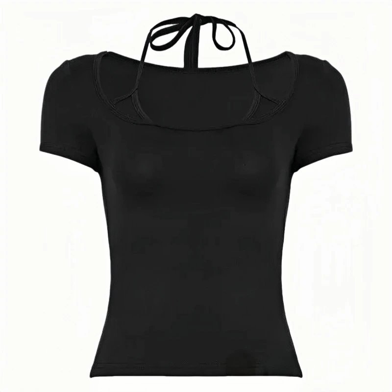 square-neck tight short-sleeved shirt
