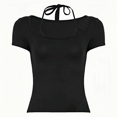 square-neck tight short-sleeved shirt
