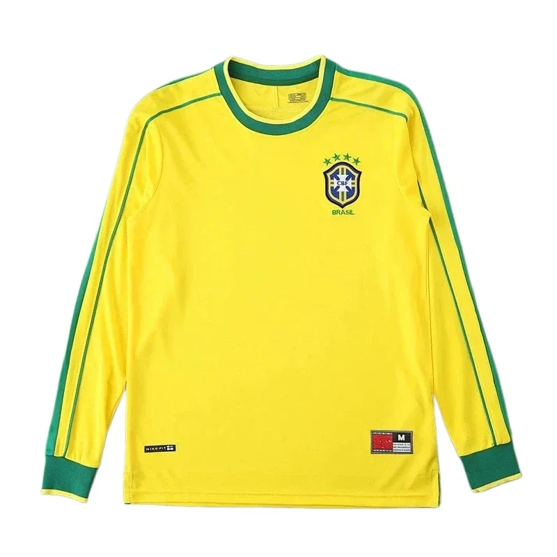 Camiseta Retro Brasil 1998 Local Manga Larga Versión Aficionado