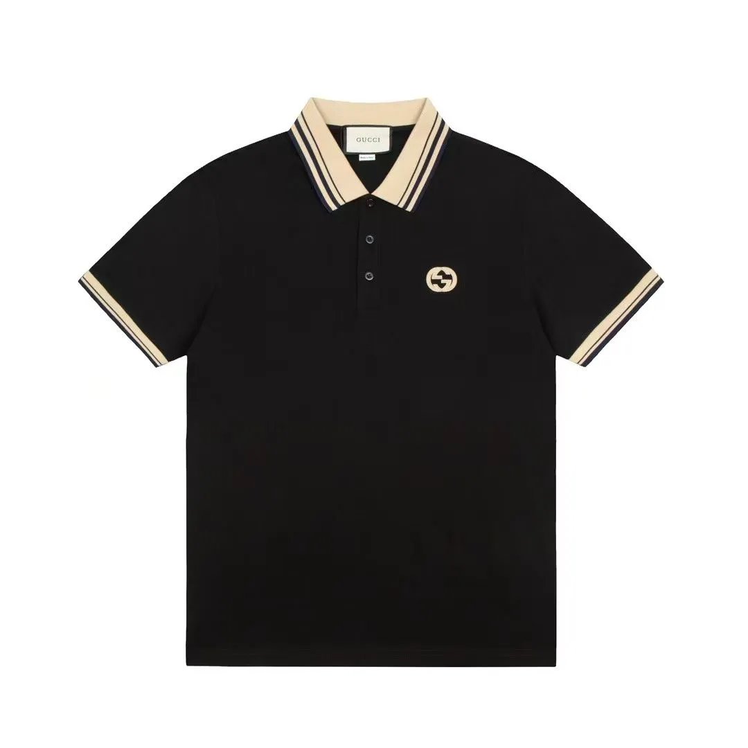 Gucci Shirts Short-Sleeve Polo Shirt with Striped Collar — 39