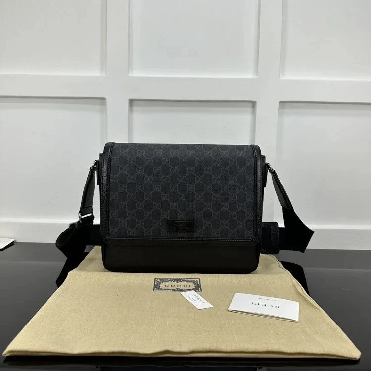 Gucci GG Marmont Messenger Bag Black Monogram Canvas Crossbody Bag