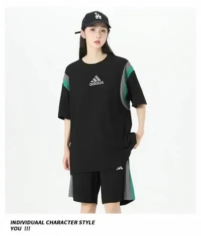 Adidas Originals Color-Block Oversized T-Shirt and Shorts Set Black - 1