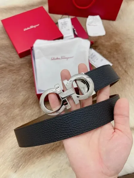 Salvatore Ferragamo Gancini Double G Buckle Black Leather Belt - 1