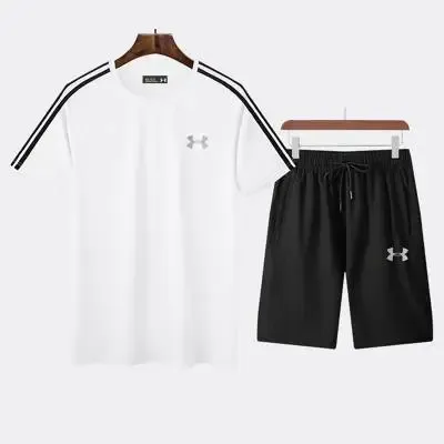 Under Armour Sporty Stripe T-Shirt and Drawstring Shorts Set White/Black - 1