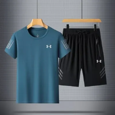 Under Armour Performance T-Shirt and Shorts Set Teal/Black Activewear - 1