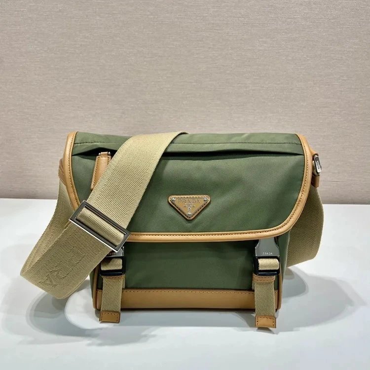 Prada Re-Nylon Messenger Bag Army Green and Beige Crossbody Bag
