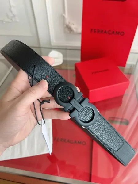 Salvatore Ferragamo Gancini Double Gancini Belt Black Leather Belt - 1