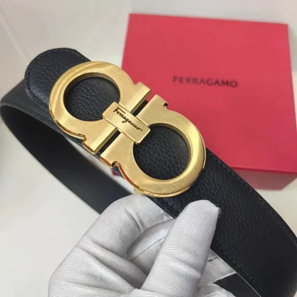 Salvatore Ferragamo Gancini Double G Buckle Black Leather Belt - 1