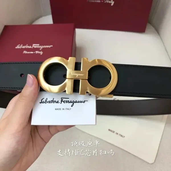 Salvatore Ferragamo Gancini Gold Buckle Black Leather Belt - 1