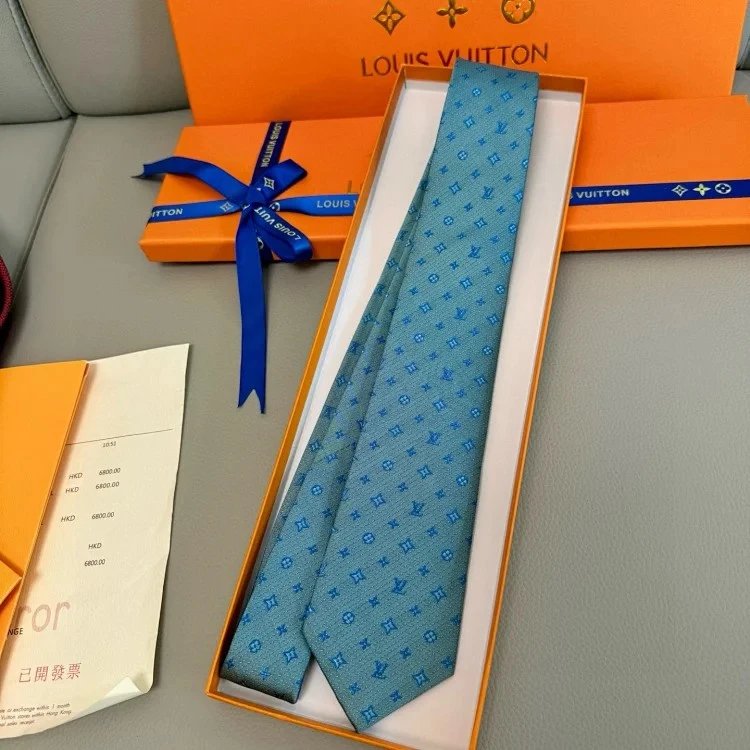 Louis Vuitton Monogram Azure Blue Silk Necktie