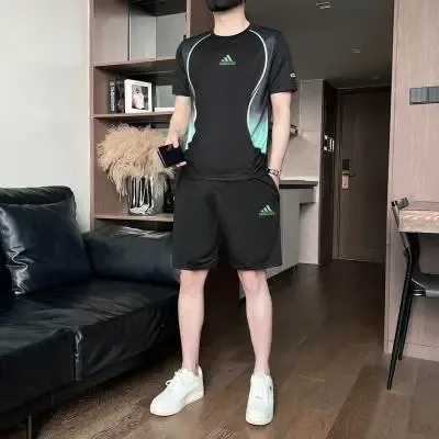 Adidas Originals Performance Tech T-Shirt and Shorts Set Black with Teal Gradient - 1