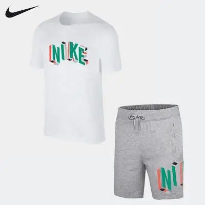 Nike Graphic Logo T-Shirt and Shorts Set White/Gray Multicolor