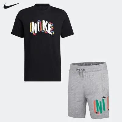 Nike Graphic Logo T-Shirt and Shorts Set Black/Gray Multicolor