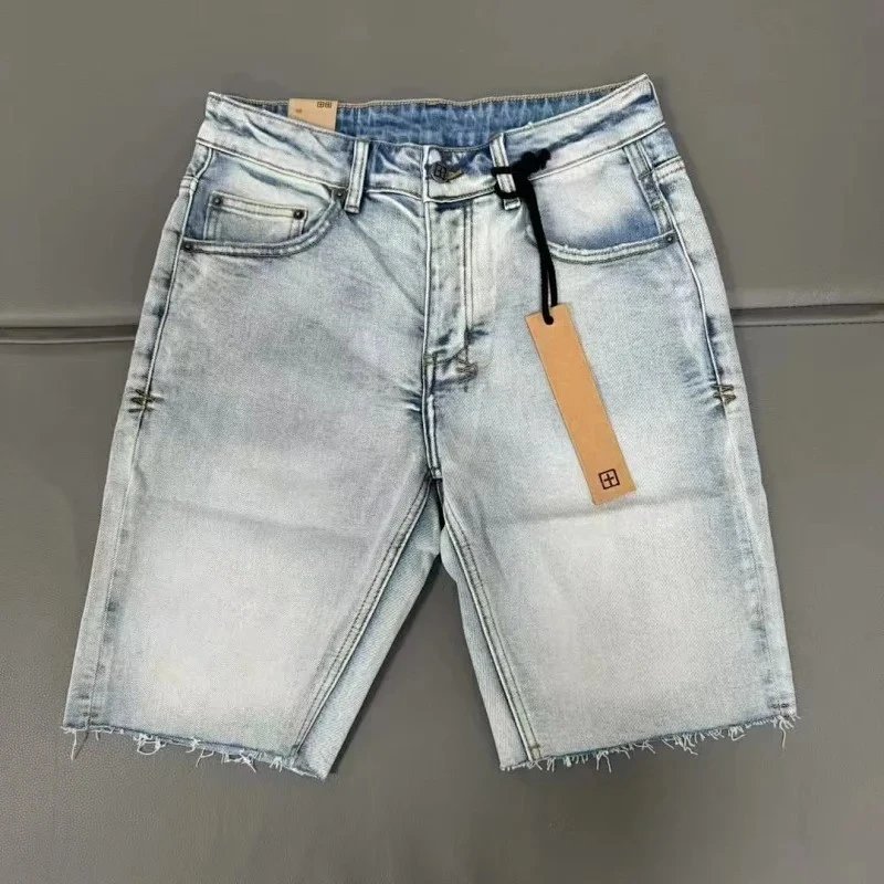 Denim Shorts Light Wash Frayed Hem Jeans