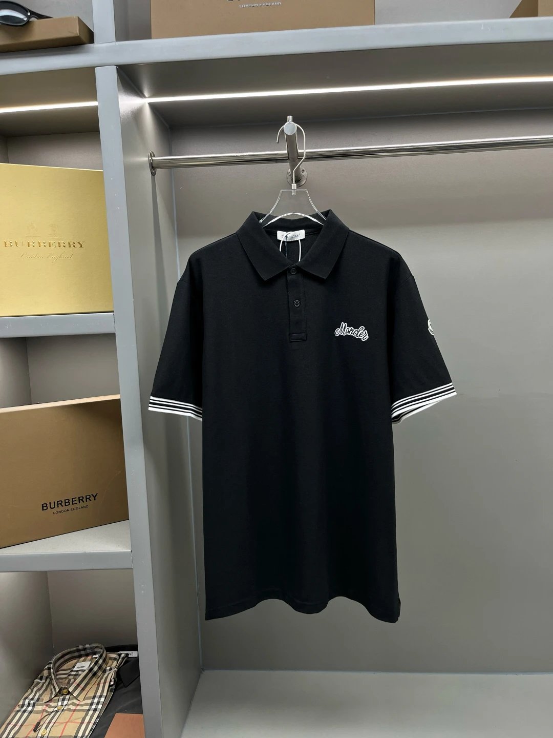 Moncler Script Embroidered Logo Polo Black