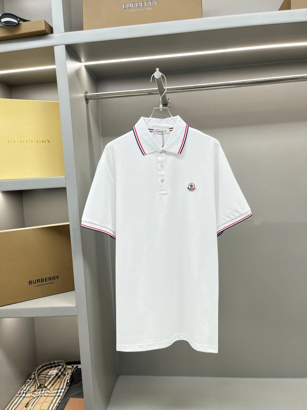 Moncler Classic Polo Navy with Red-White Trim Polo Shirt - 7