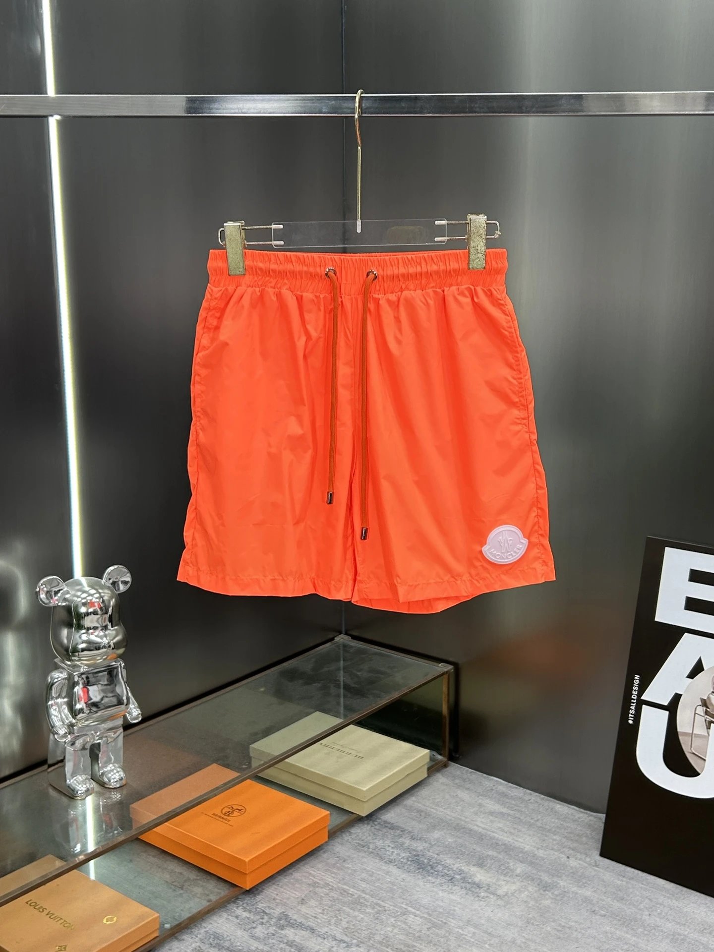 Moncler Logo Patch Swim Shorts Orange
