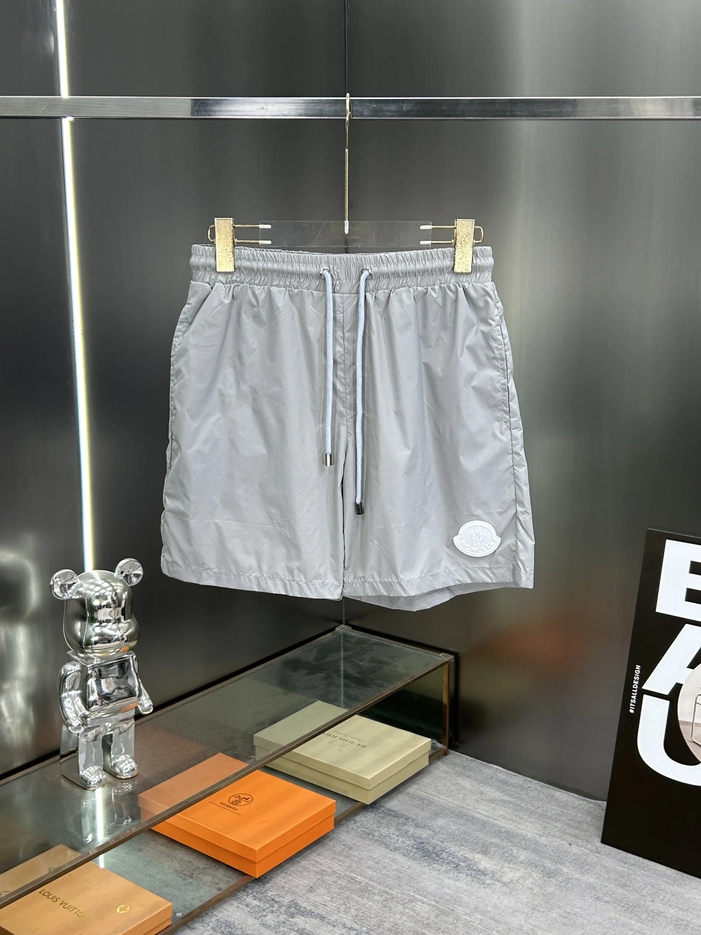 Moncler Logo Patch Swim Shorts Grey
