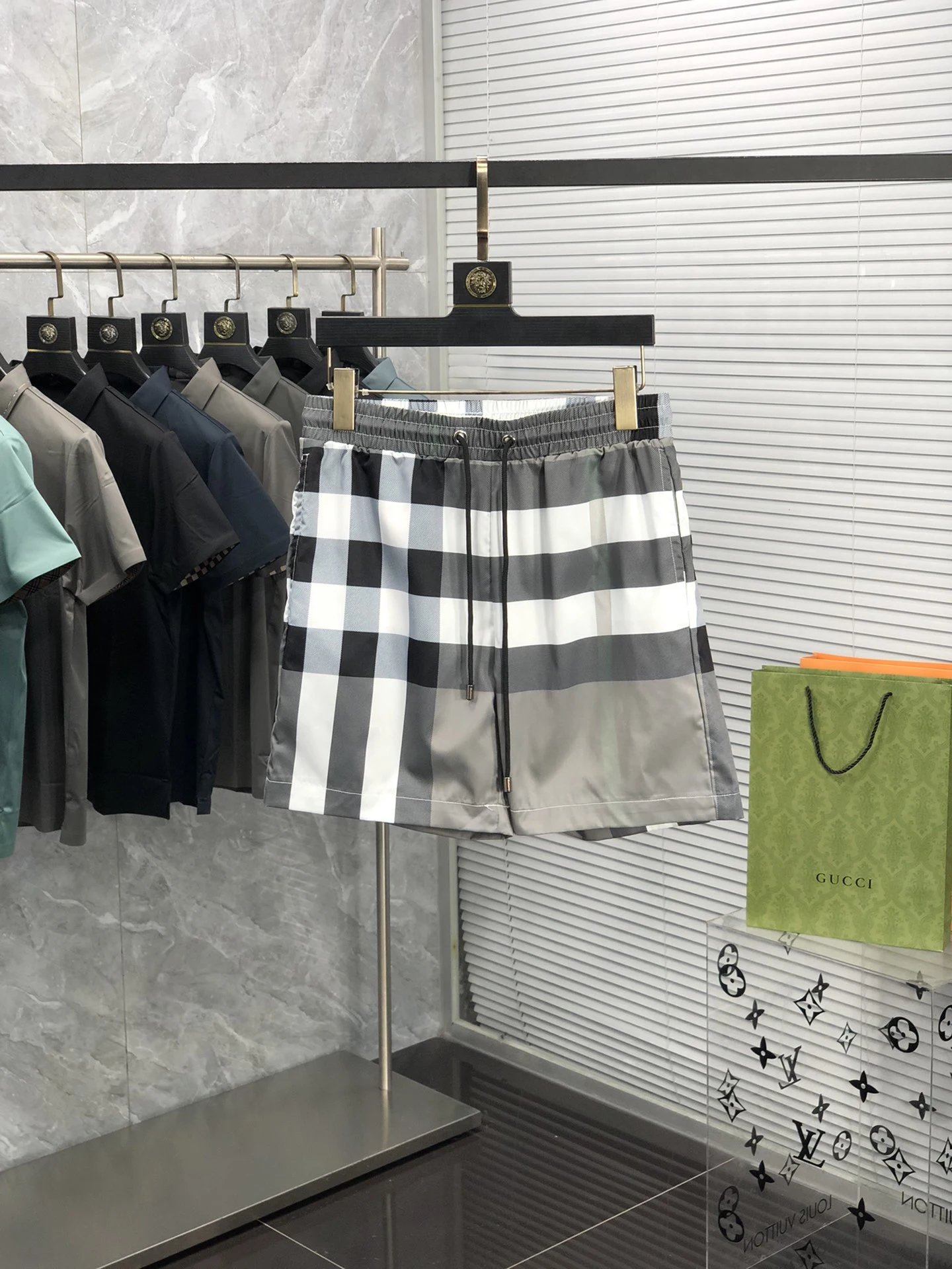 Burberry Check Swim Shorts Grey