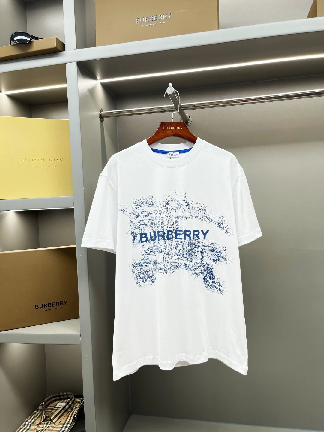 Burberry Pixelated Logo Tee White Blue