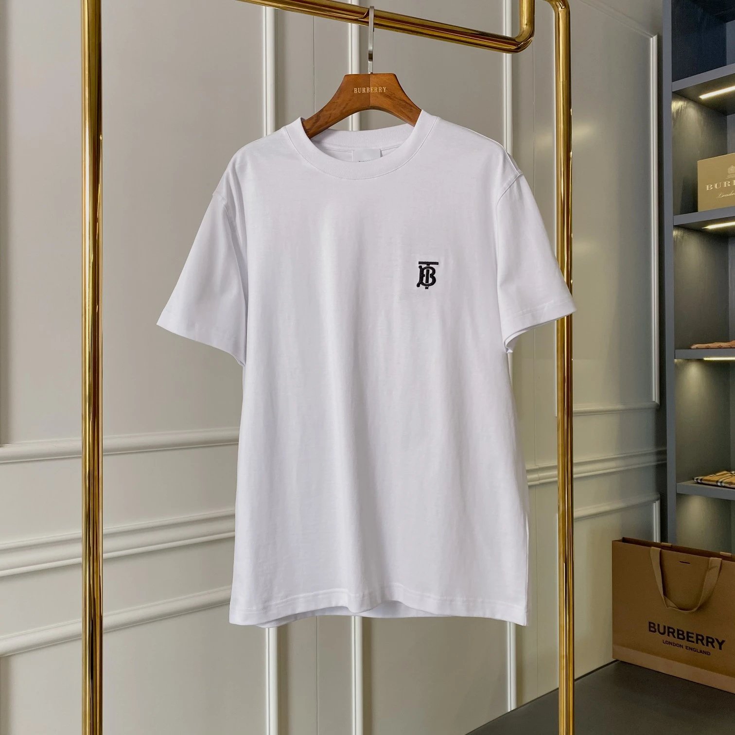 Burberry TB Monogram Embroidered Tee White Black