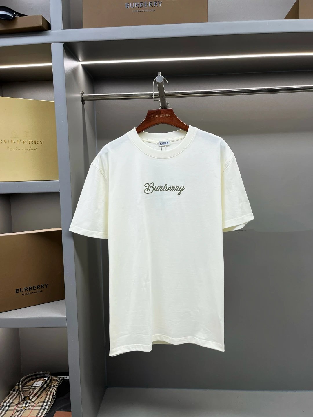 Burberry Script Logo Tee Cream Grey