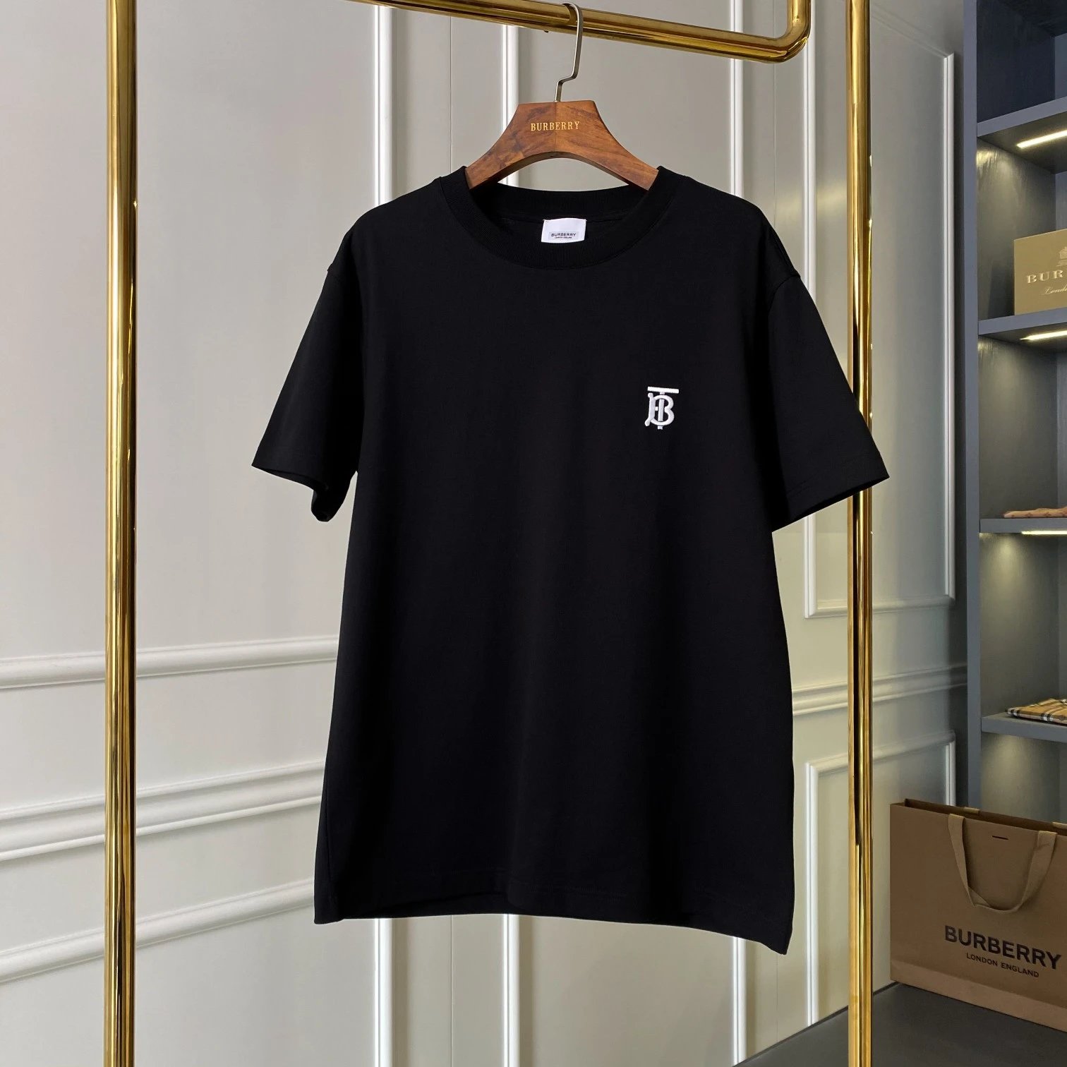 Burberry TB Monogram Embroidered Tee Black White