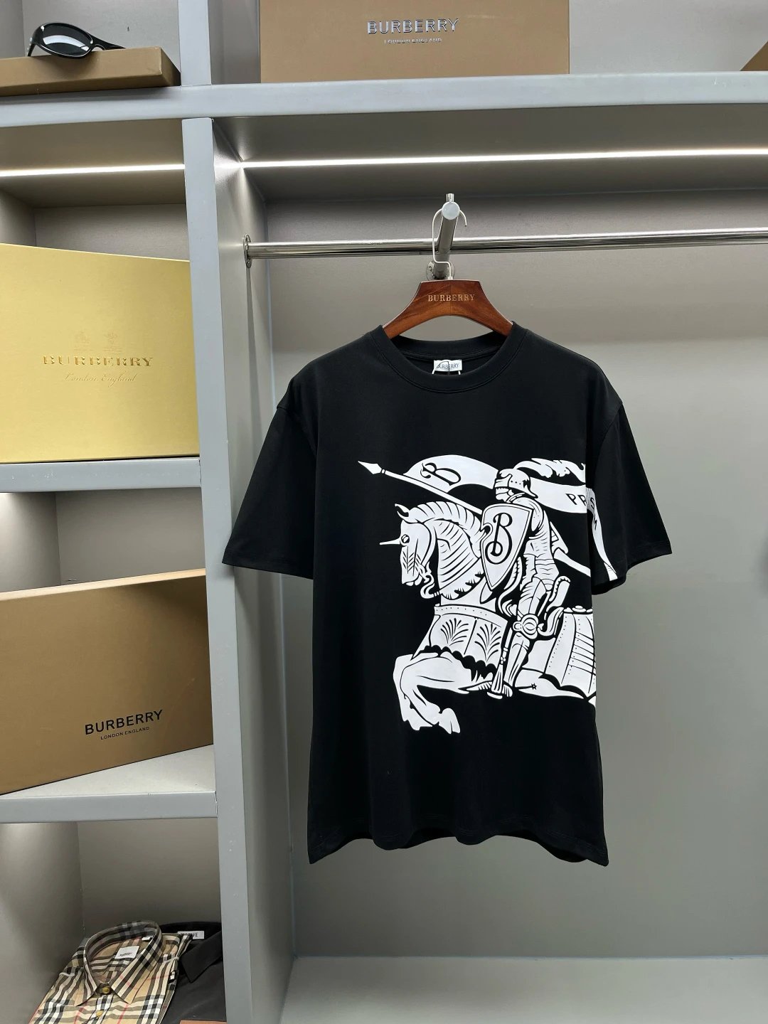 Burberry Equestrian Knight Graphic Tee Black White