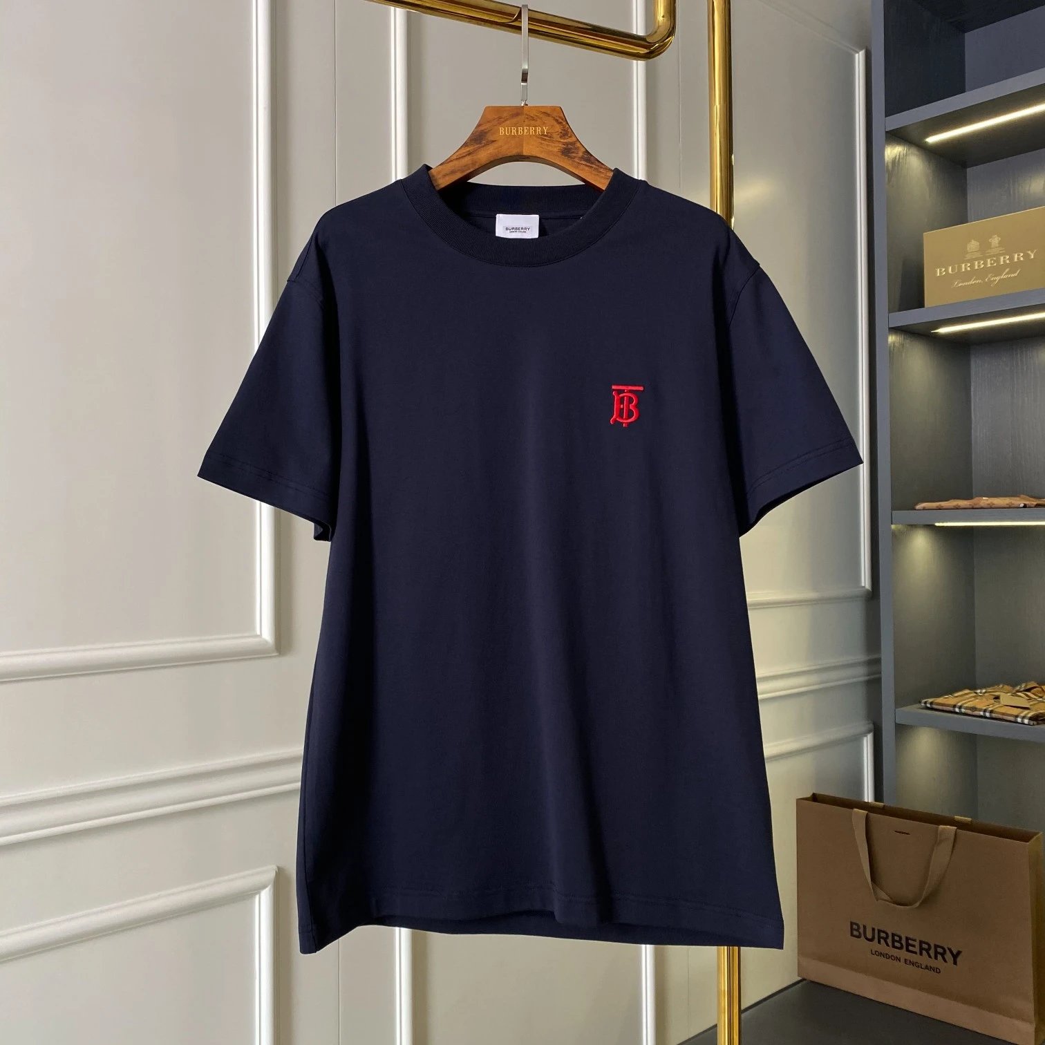 Burberry TB Monogram Embroidered Tee Navy Red