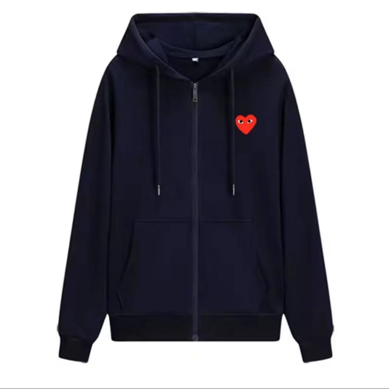 Comme des Garçons Play Comme des Garçons PLAY Navy Zip-Up Hoodie with Red Heart Logo Navy