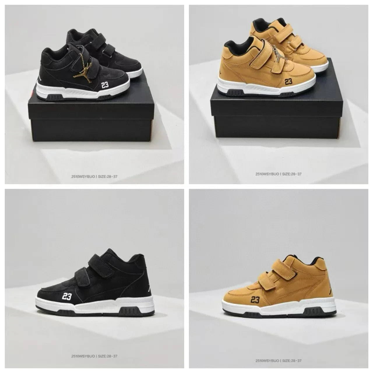 J1ordan Black and Wheat Velcro Sneakers